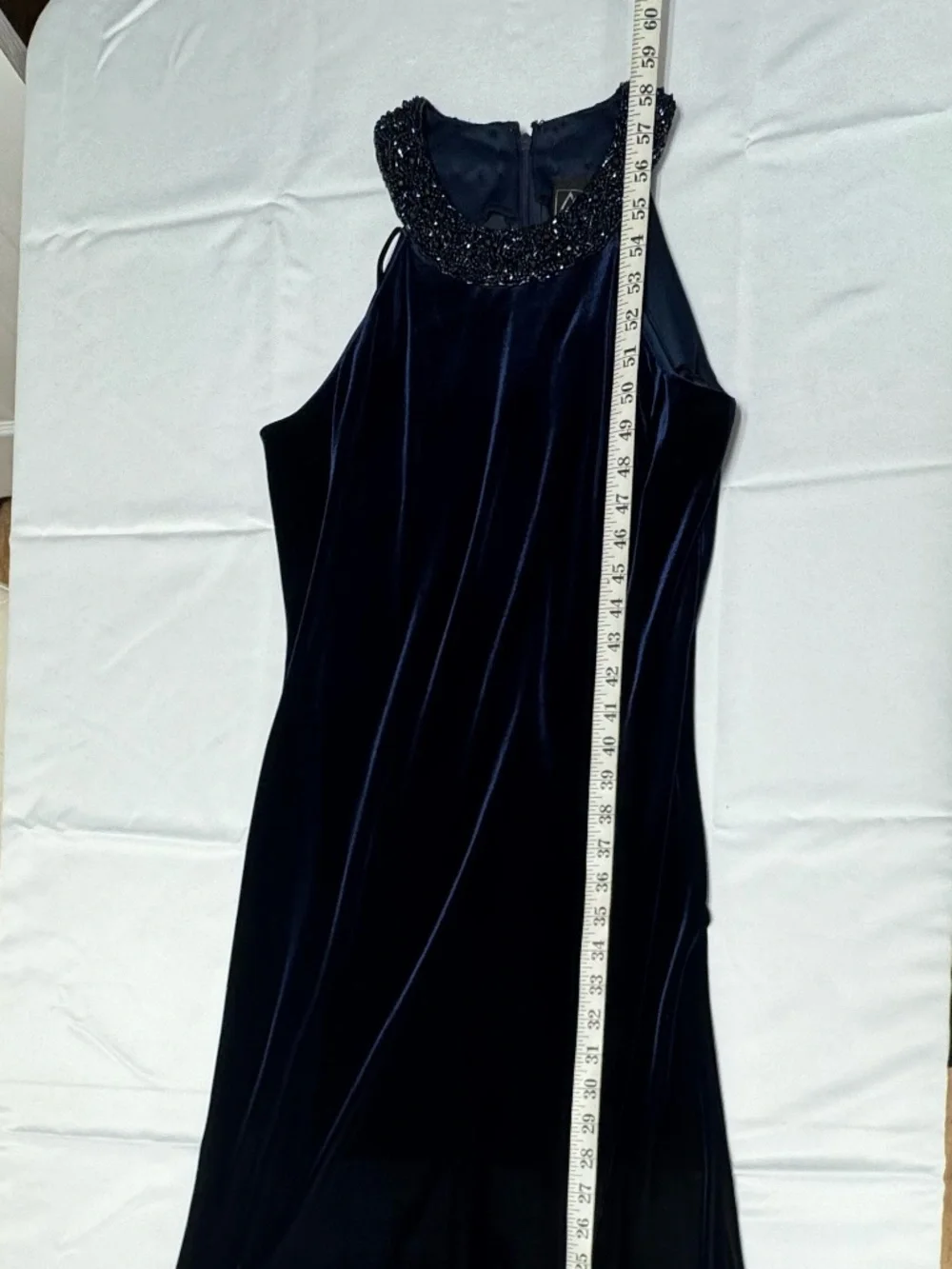 Alex Evenings Vintage Navy Blue Velvet Sleeveless With Beaded Neckline - Size 10 - Picture 9 of 12